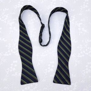 Robert Talbott Pure Silk Bow Tie Navy Blue Green Diagonal Stripes